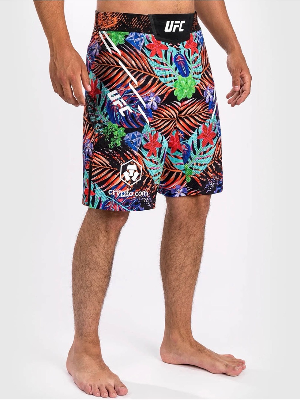 UFC Black Waistband Tropical Floral Shorts - Multicolor Print